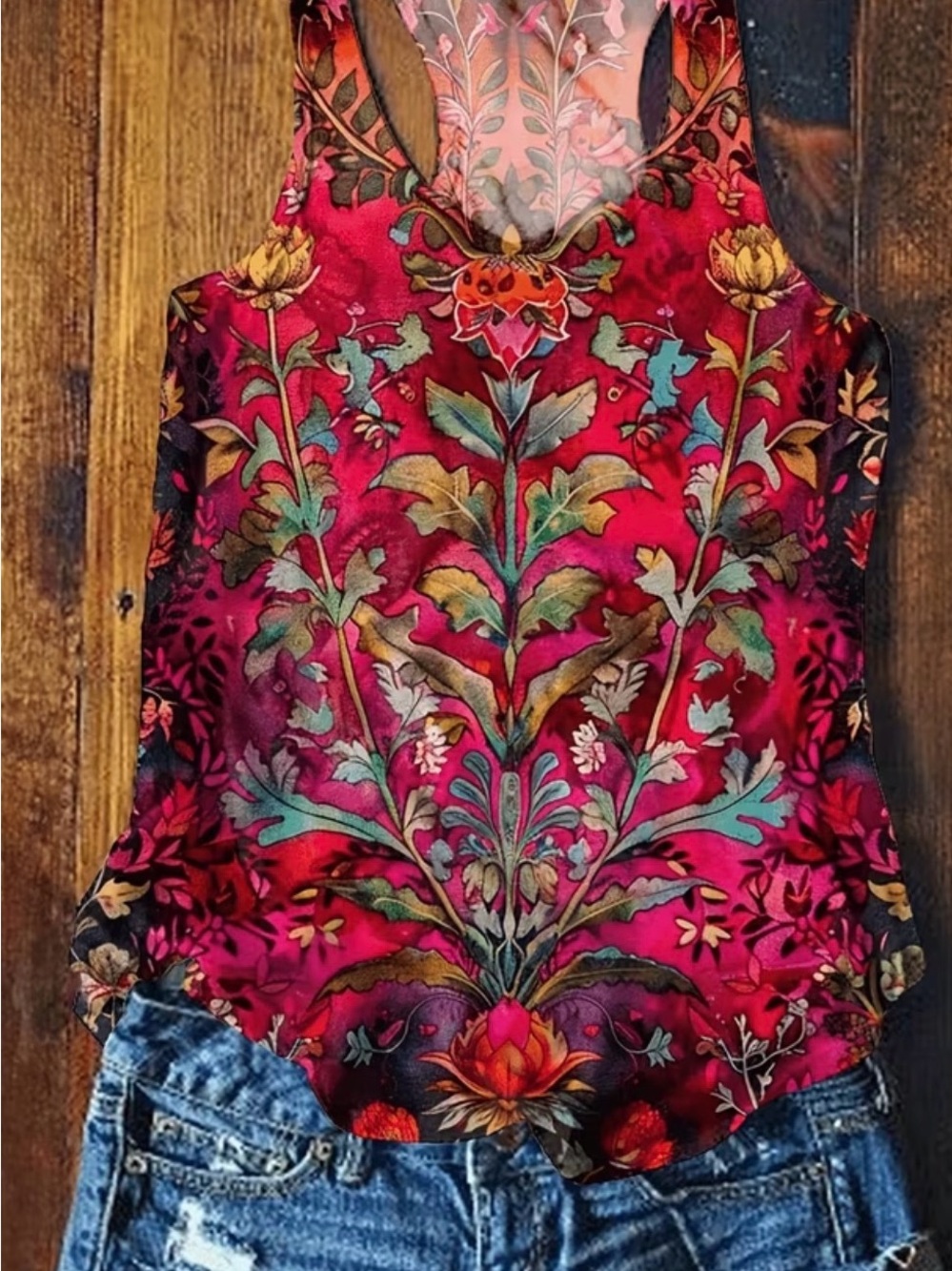 Vibrant Red Floral Racerback Camisole